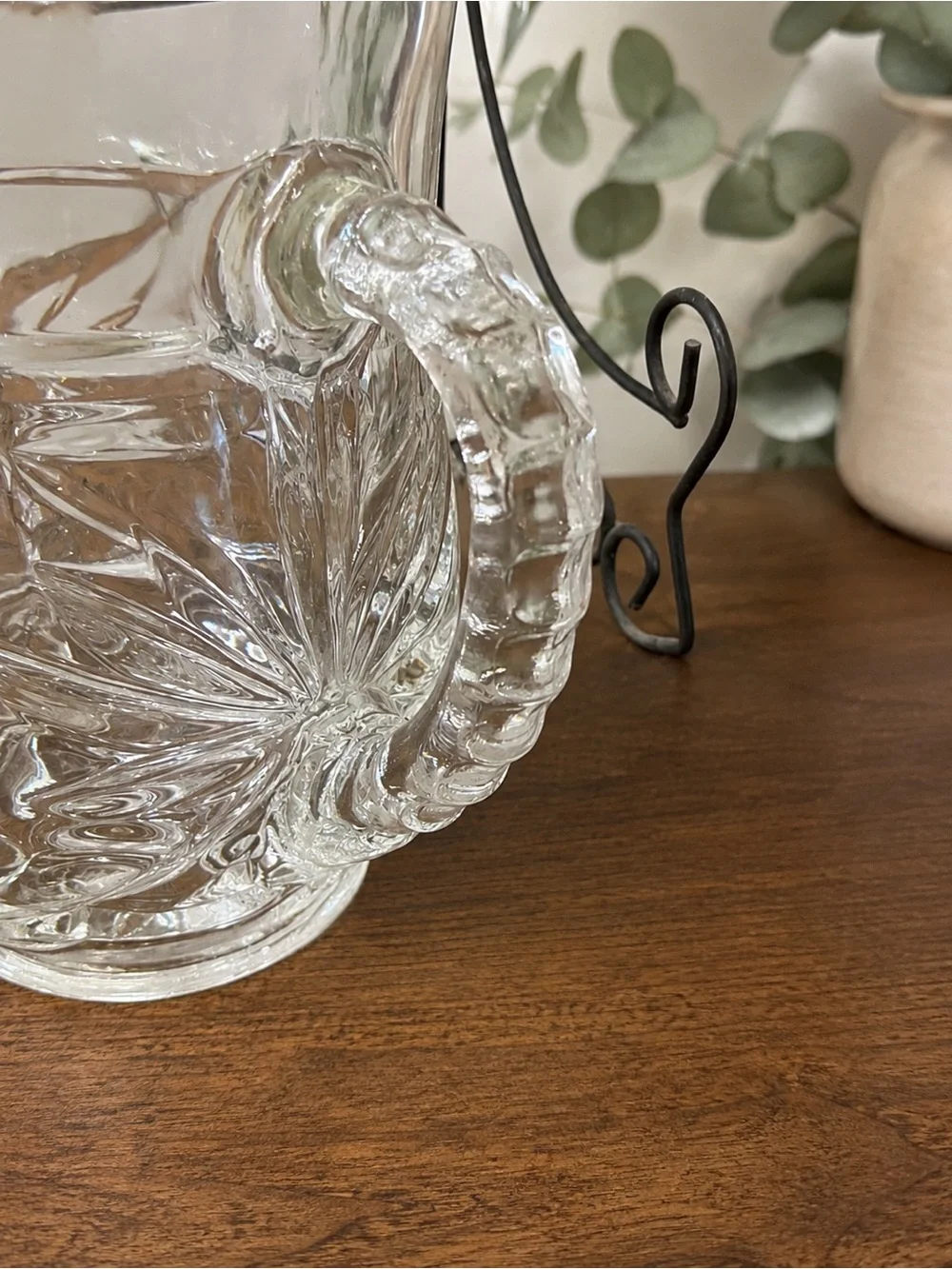 Vintage Anchor Hocking EAPC Star of David Clear Glass Pint Pitcher 5.5”